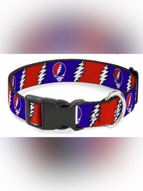 Grateful Dead Lightning Bolt Dog Collar - Red, White & Royal Blue